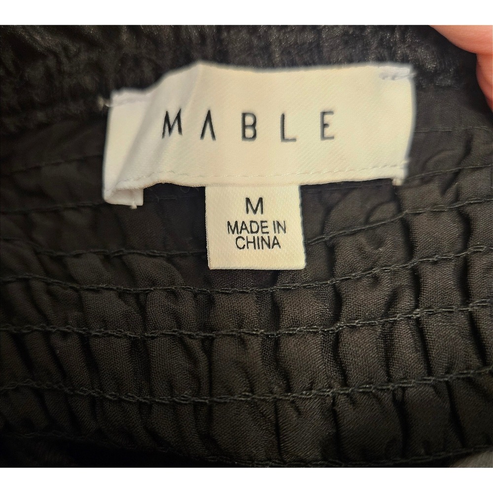 MABLE Black Organza Puff Sleeve Peplum Babydoll Top Smocked Back NWOT Med - Picture 7 of 9
